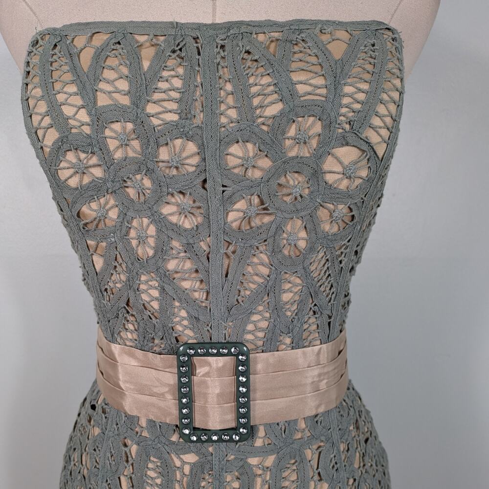 Vintage Betsey Johnson Midi Dress 10 Green 90s Y2K Crochet Lace Grunge Strapless - Picture 5 of 16